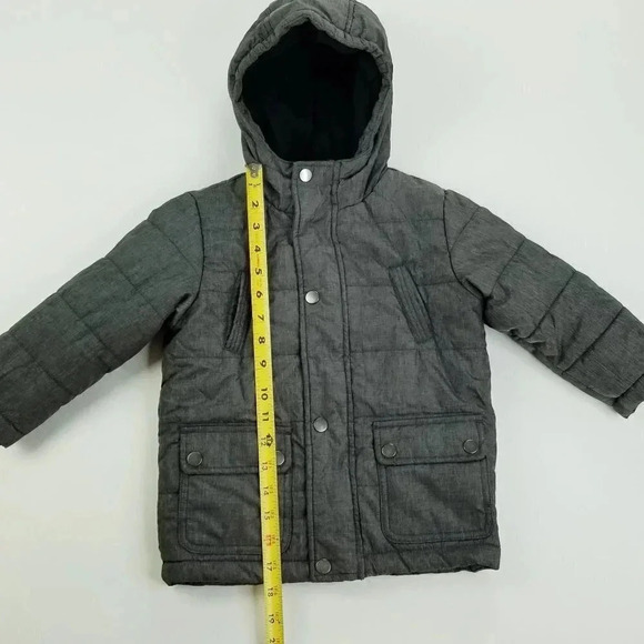 Rothschild 24M Boys Charcoal Gray Long Sleeve Puffy Zip And Snap Hooded Jacket - Picture 3 of 7